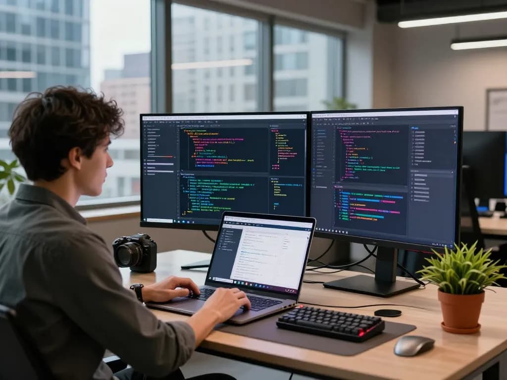 Dynamic workspace where Techsslaash developer codes, showcasing innovation and modern tech culture.