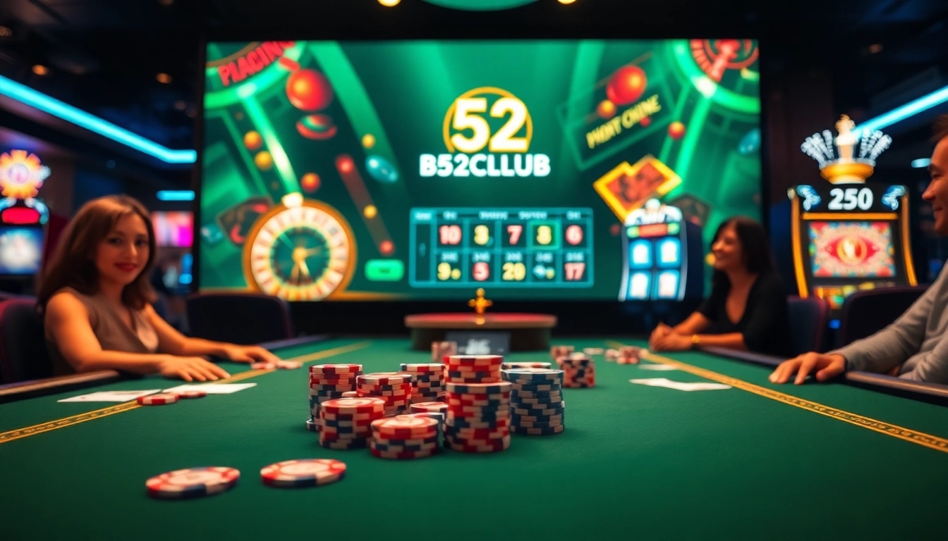 B52CLUB players enjoying an exciting casino atmosphere at a modern gaming table.