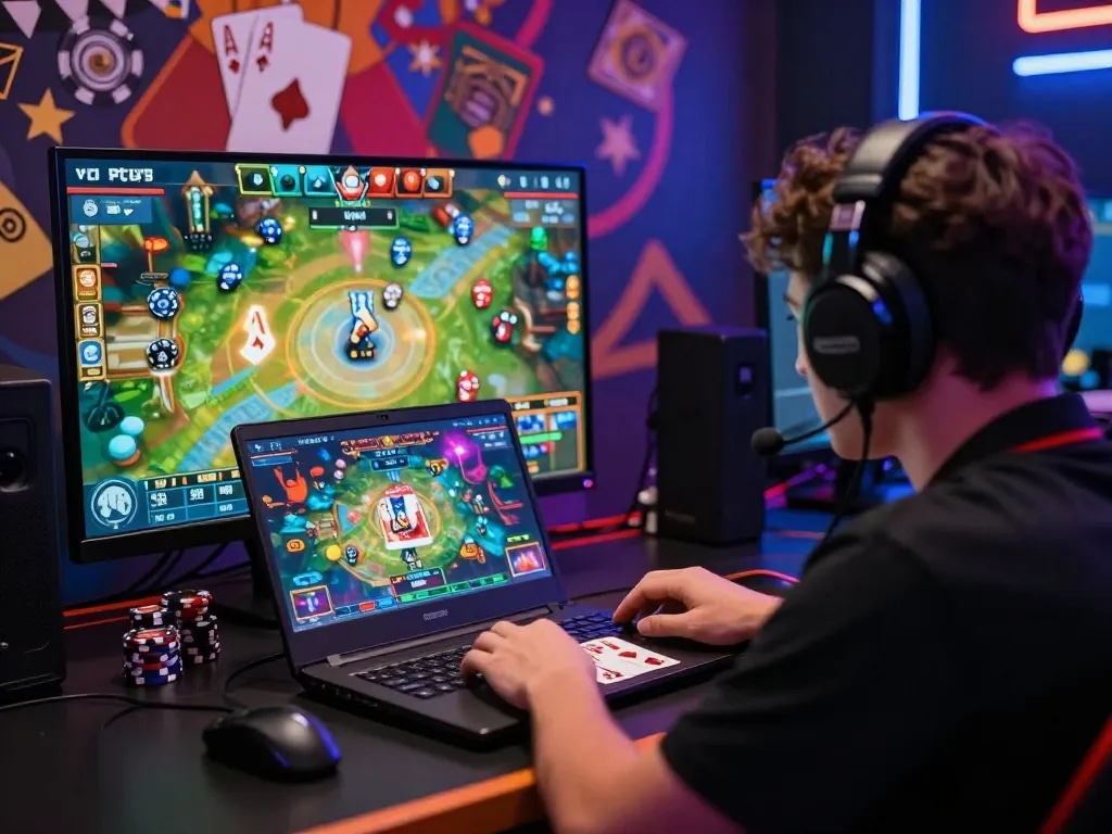 Engaged player enjoying rik vip online card game with vibrant graphics and competitive atmosphere.