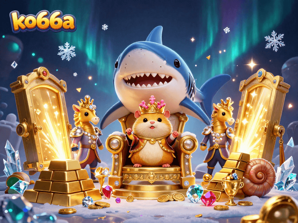 Craft your winning strategies at ko66a with a vivid casino-themed illustration featuring treasures and characters.