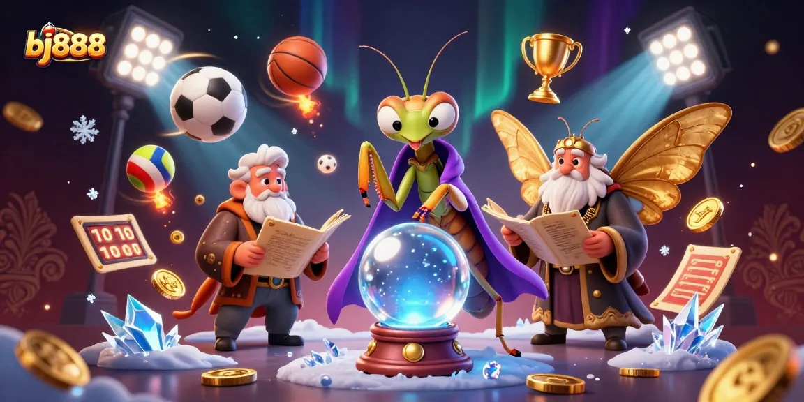 Experience the magic of bj888 with engaging fortune tellers and vibrant sports elements in a mesmerizing casino scene.