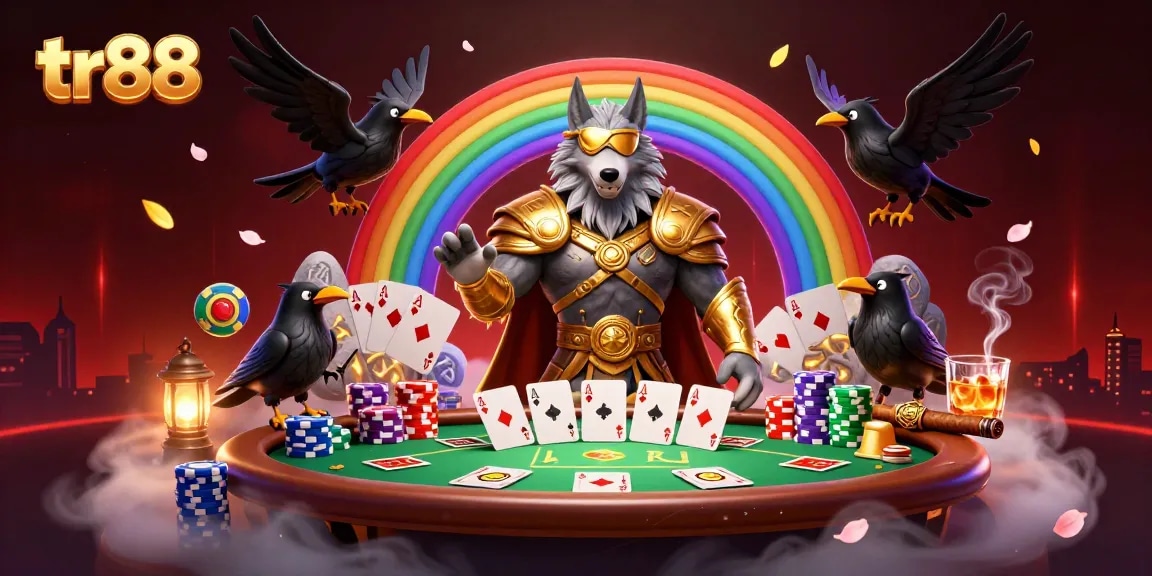 Engage in thrilling casino action with tr88's vibrant 3D illustration showcasing poker excitement.