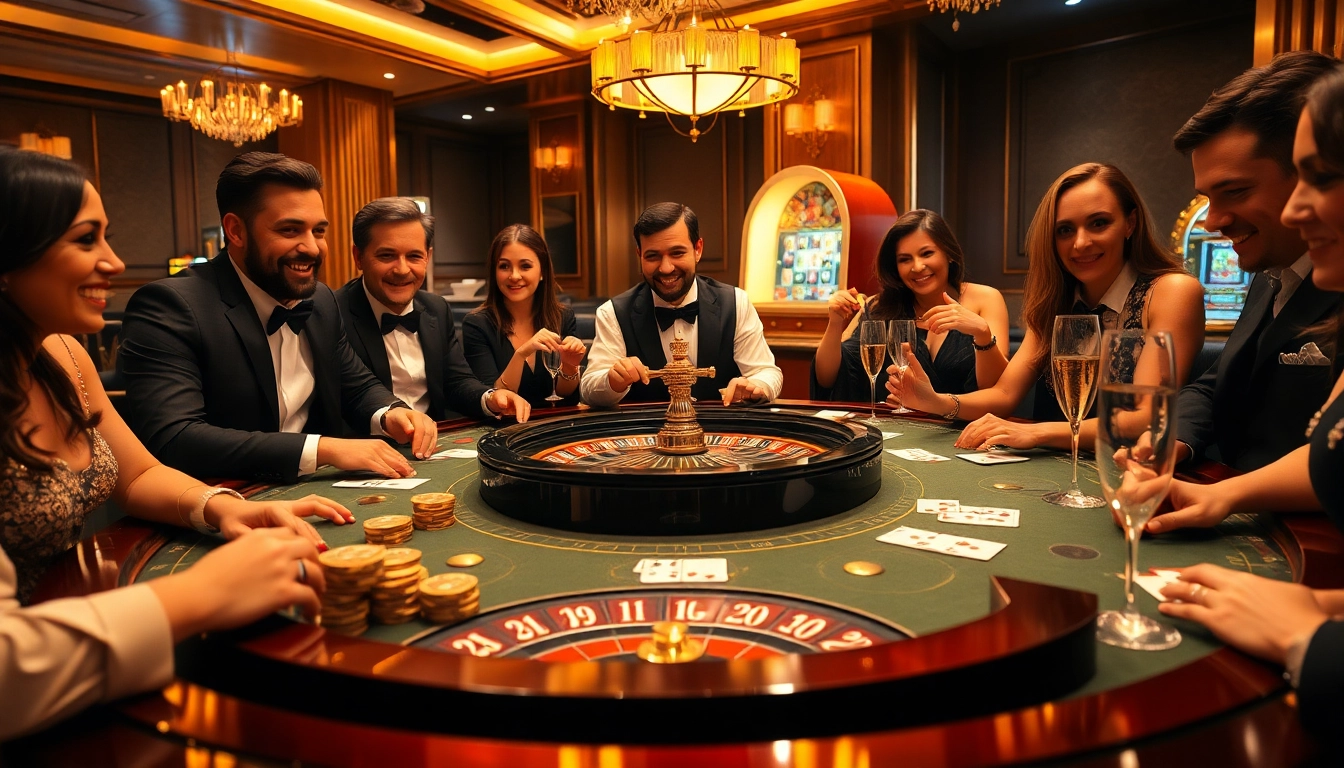 HITCLUB players engaging intensely at a vibrant casino table, showcasing excitement and luxury in gambling.