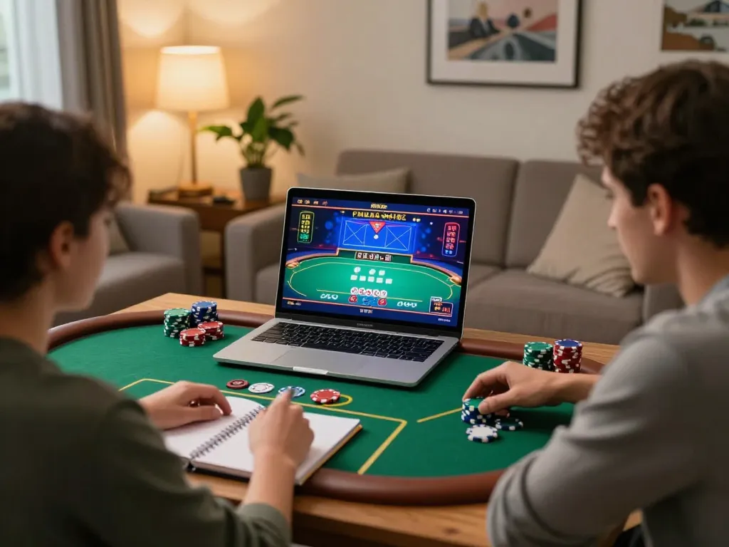 Engaging gameplay on a laptop at home with 88xeng poker game interface, highlighting strategic betting.