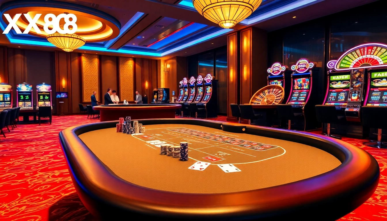Experience the thrill of winning at XX88 Casino with engaging baccarat tables and vibrant slot machines.