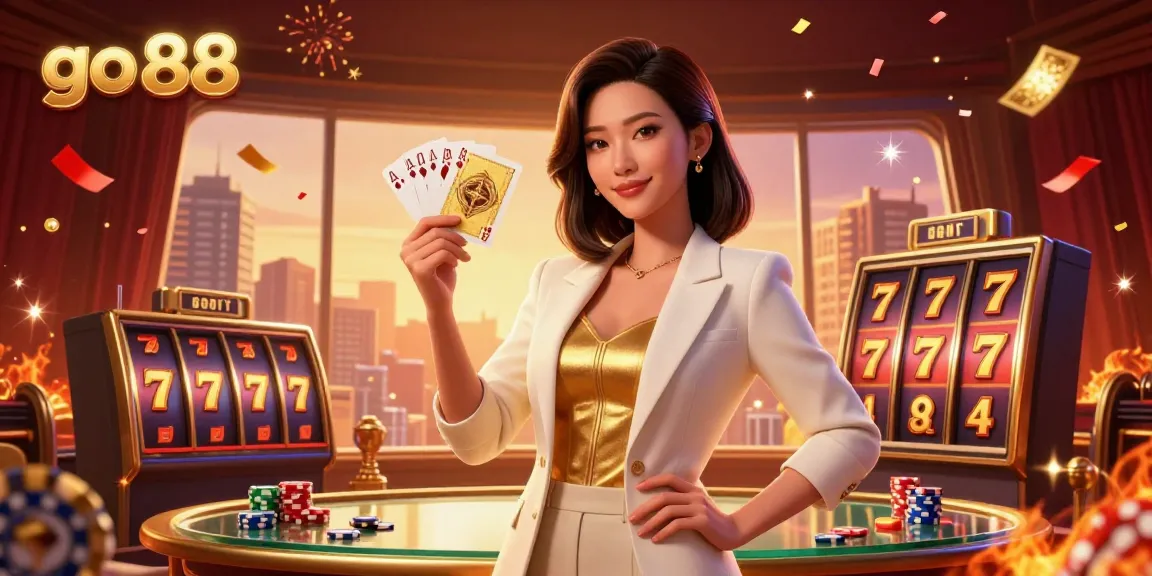 Play exciting slots and win big at go 88 with this dynamic casino illustration showcasing thrilling elements.