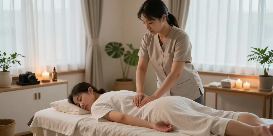 Relaxing 신촌출장마사지 session in a soothing therapy room with ambient lighting and skilled therapist.