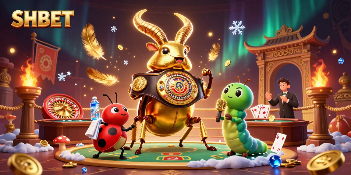 Experience thrilling SHBET live casino action with a golden stag beetle champion and lively atmosphere.