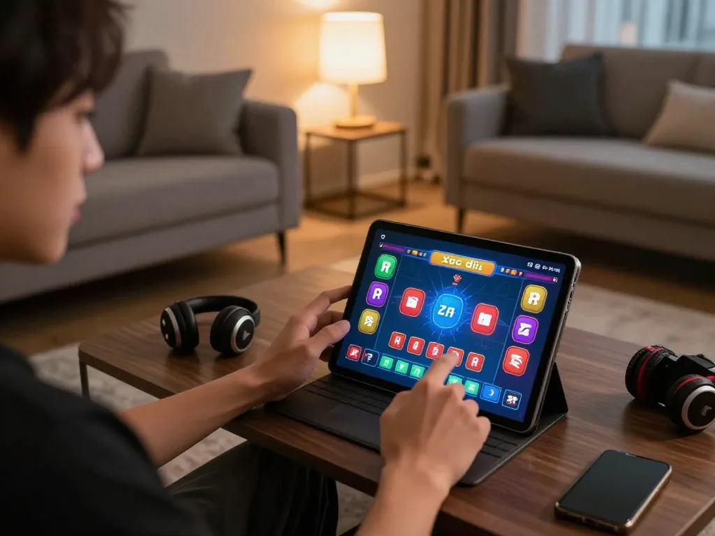 xóc đĩa online gameplay on tablet with dynamic betting options in cozy living room