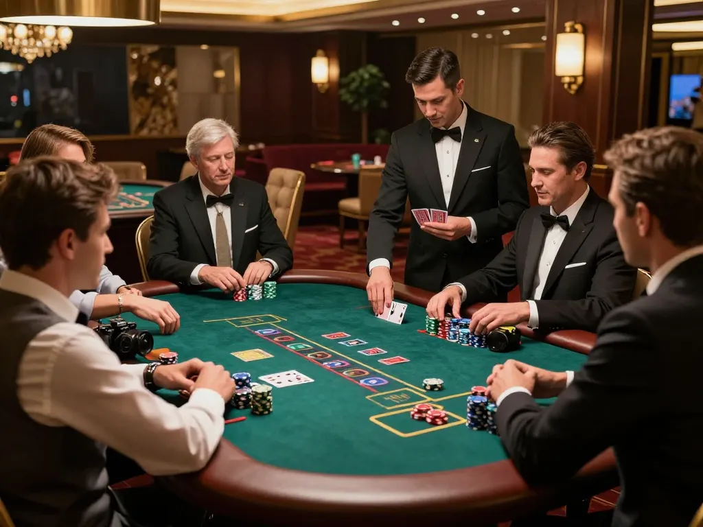 Players engaged in a high-stakes blackjack game at a sunwin casino table, showcasing excitement and tension.