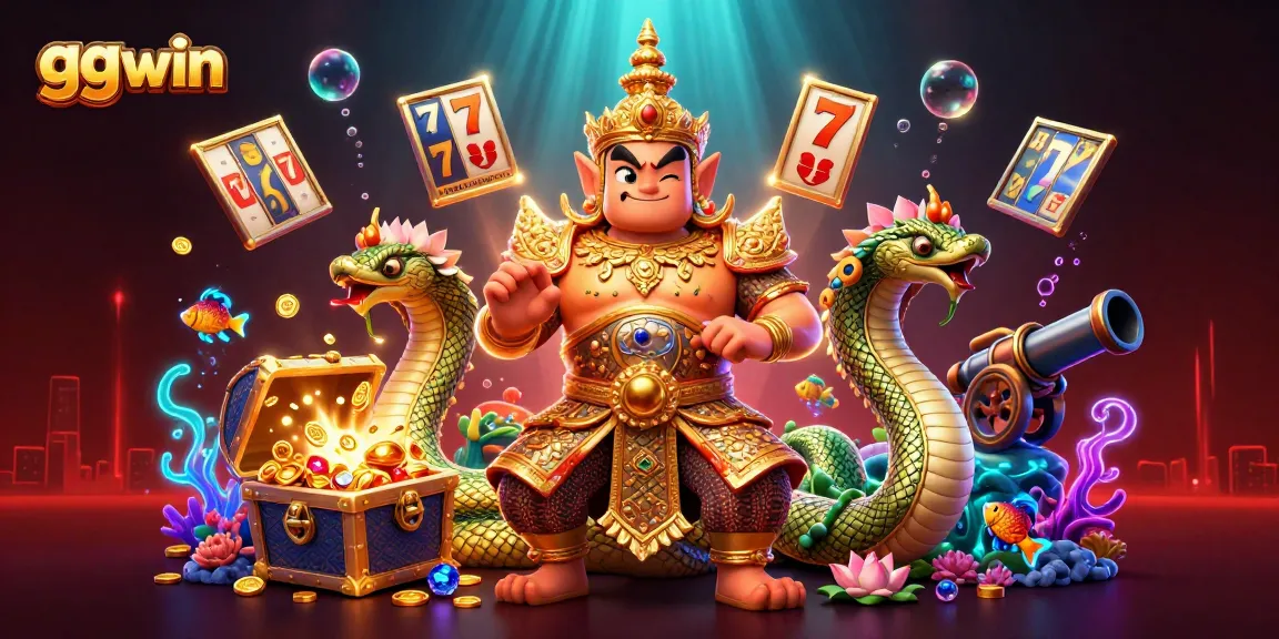 Engage in the thrilling world of ggwin with vibrant slot reels, a lively guardian, and glimmering treasures.