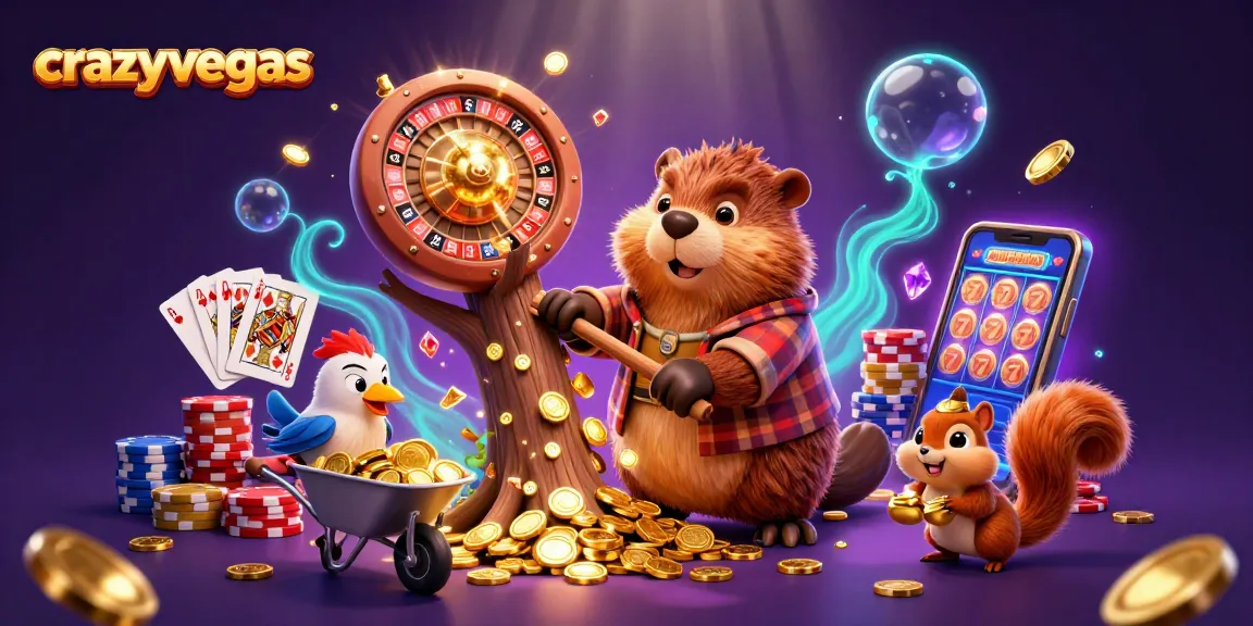 Experience high-stakes fun with the crazyvegas beaver and friends in this rich casino scene.