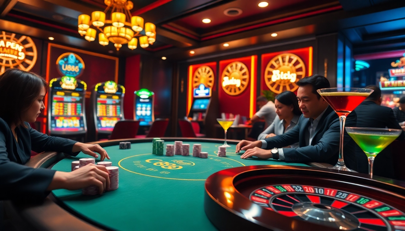 U888 poker table with players and a luxurious casino atmosphere showcasing high stakes gaming.