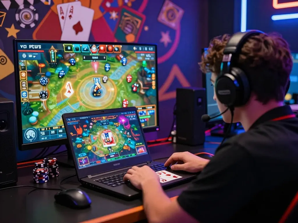 Engaged player enjoying rik vip online card game with vibrant graphics and competitive atmosphere.