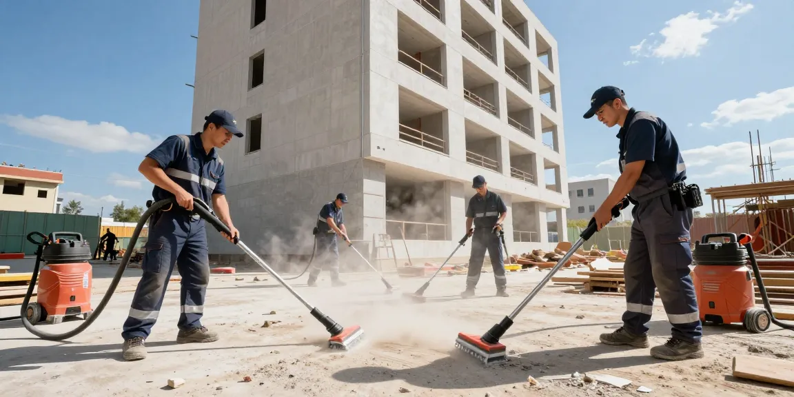 Efficient team performing bauendreinigung preis at a construction site, ensuring a clean handover.