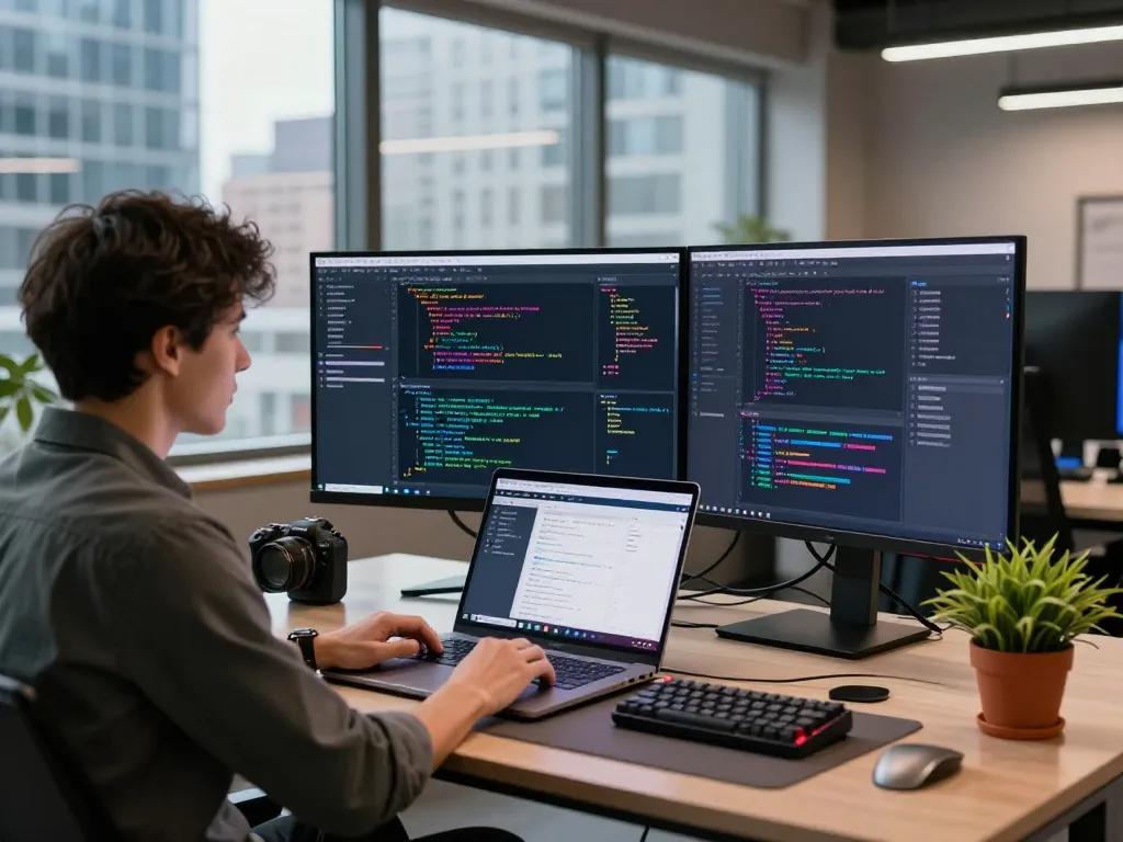 Dynamic workspace where Techsslaash developer codes, showcasing innovation and modern tech culture.