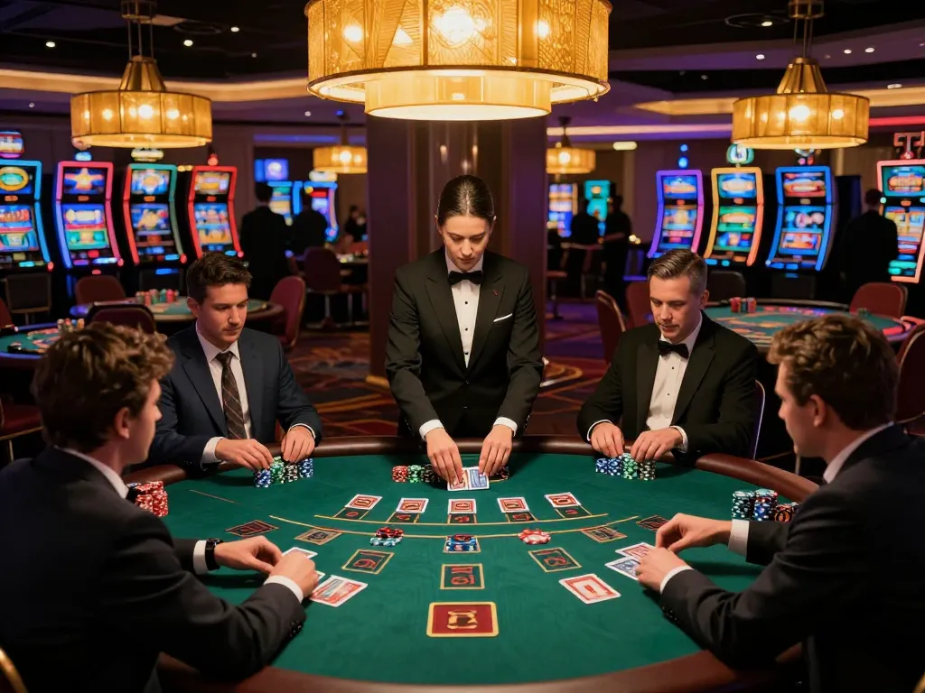 Players engaging in intense blackjack gameplay at a high-end casino table, showcasing Go 88 excitement.