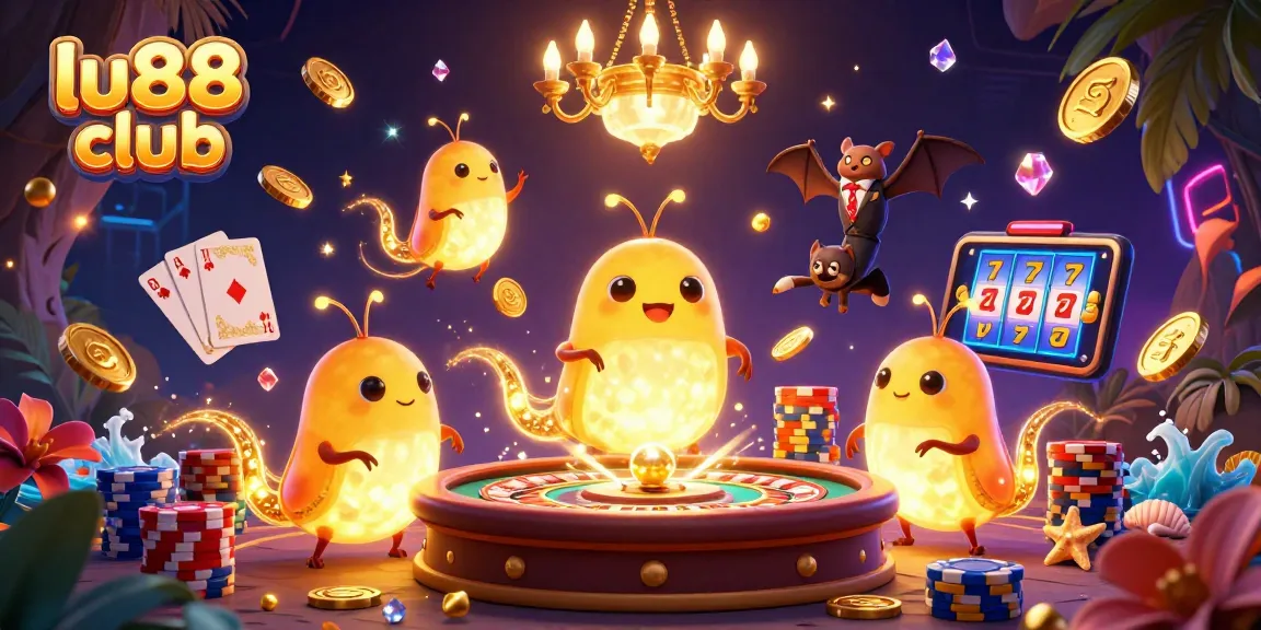 Engage in the thrills of the lu88 club with vibrant glowworms illuminating a lively cave casino atmosphere.