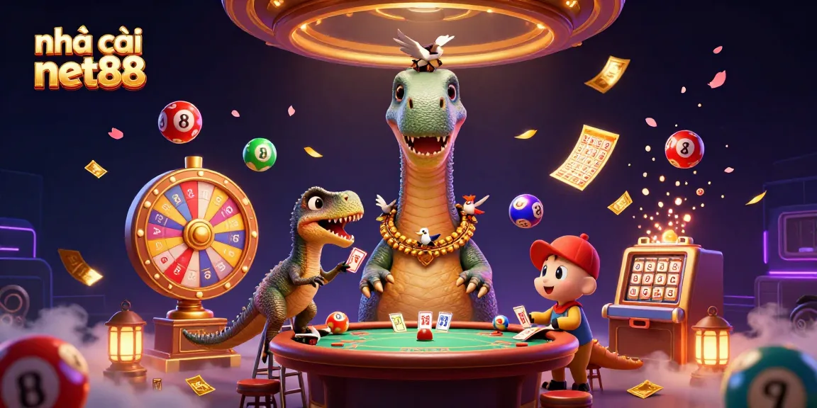 Experience exciting gameplay at nhà cái net88 with an extraordinary casino scene featuring a whimsical dinosaur.