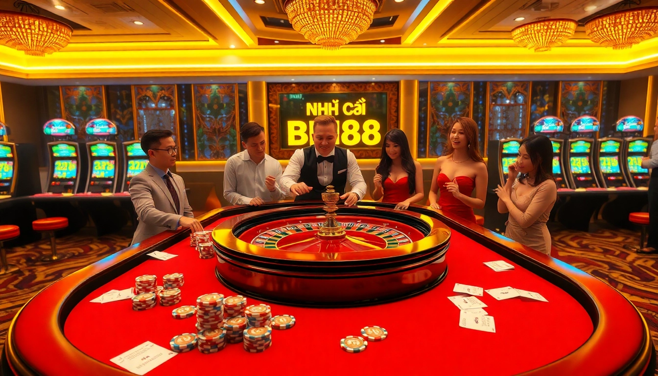 Experience the thrill of NHÀ CÁI BEM88 at a luxurious casino table with exciting games and vibrant atmosphere.