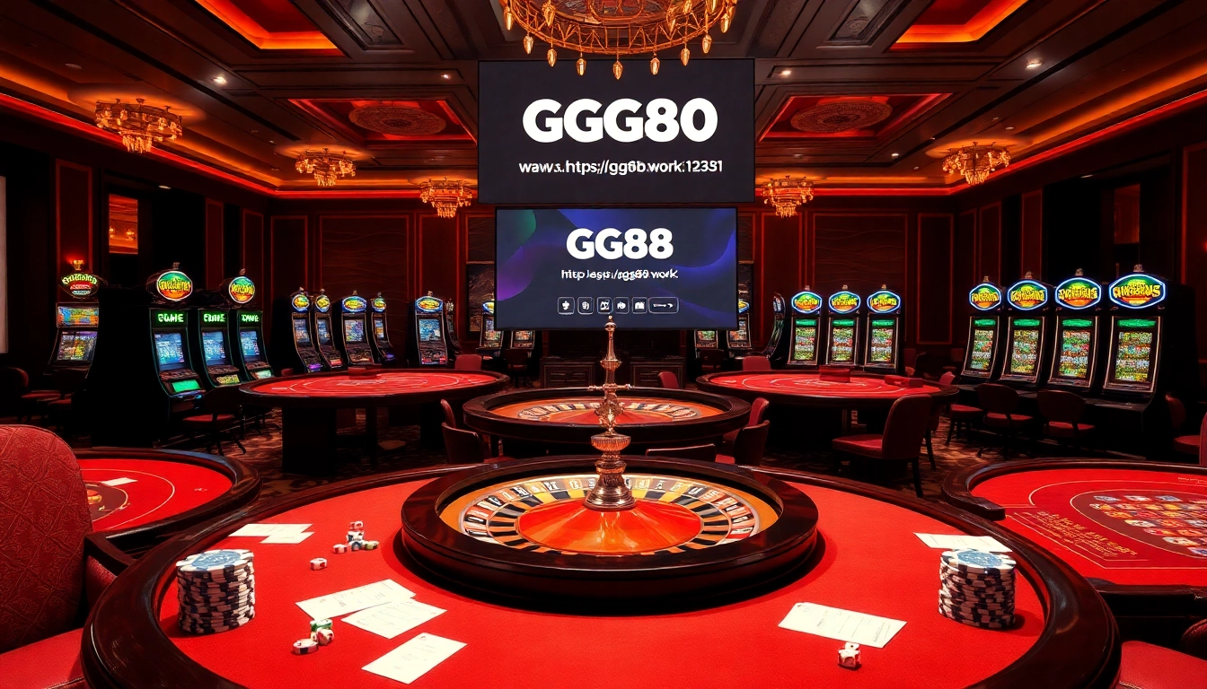 The luxurious environment of a casino showcasing live gambling experiences at https://gg88.work/, complete with roulette wheels and poker tables.