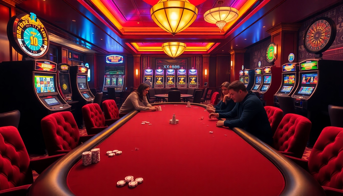 Experience the thrill of gambling at XX88 with vibrant slot machines and high-stakes poker action.