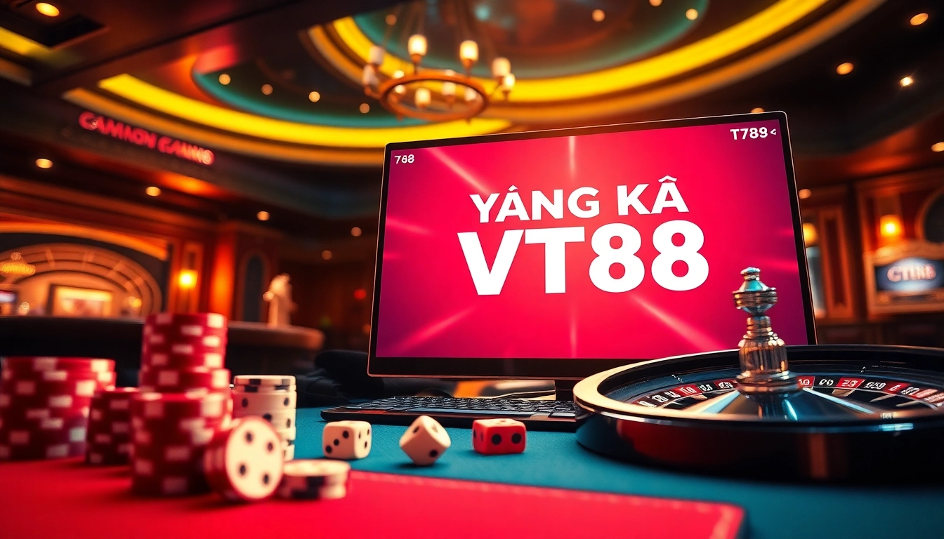 Engage with ĐĂNG KÝ VT88 on an exciting online gambling interface featuring vibrant casino elements.