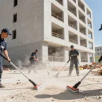 Efficient team performing bauendreinigung preis at a construction site, ensuring a clean handover.