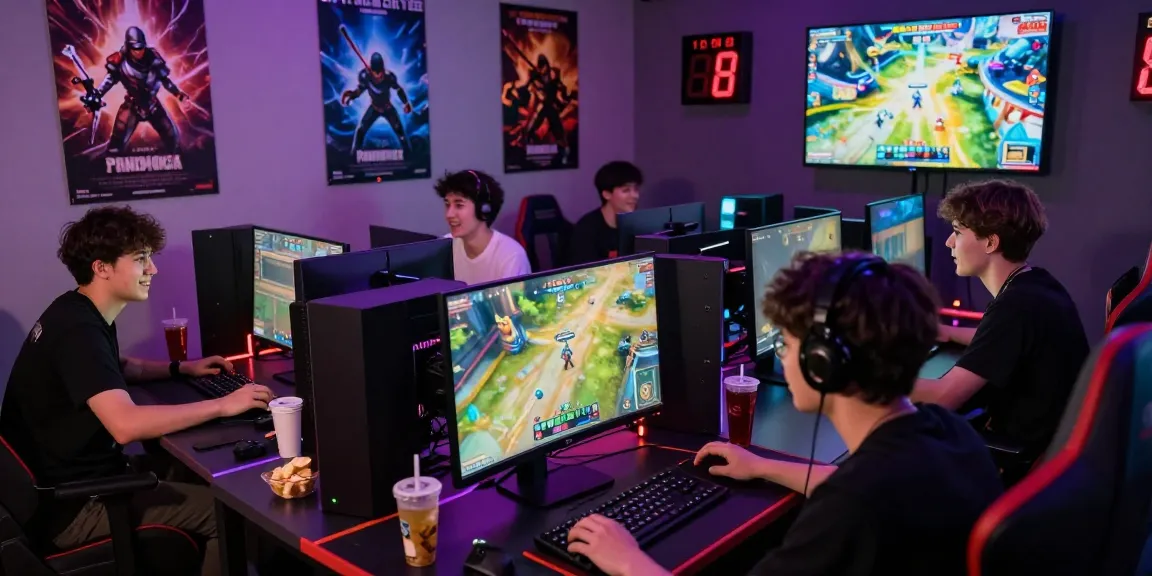 Young adults gaming competitively at their setups, showcasing https://proplay88.uk.com/ with vibrant visuals and dynamic energy.