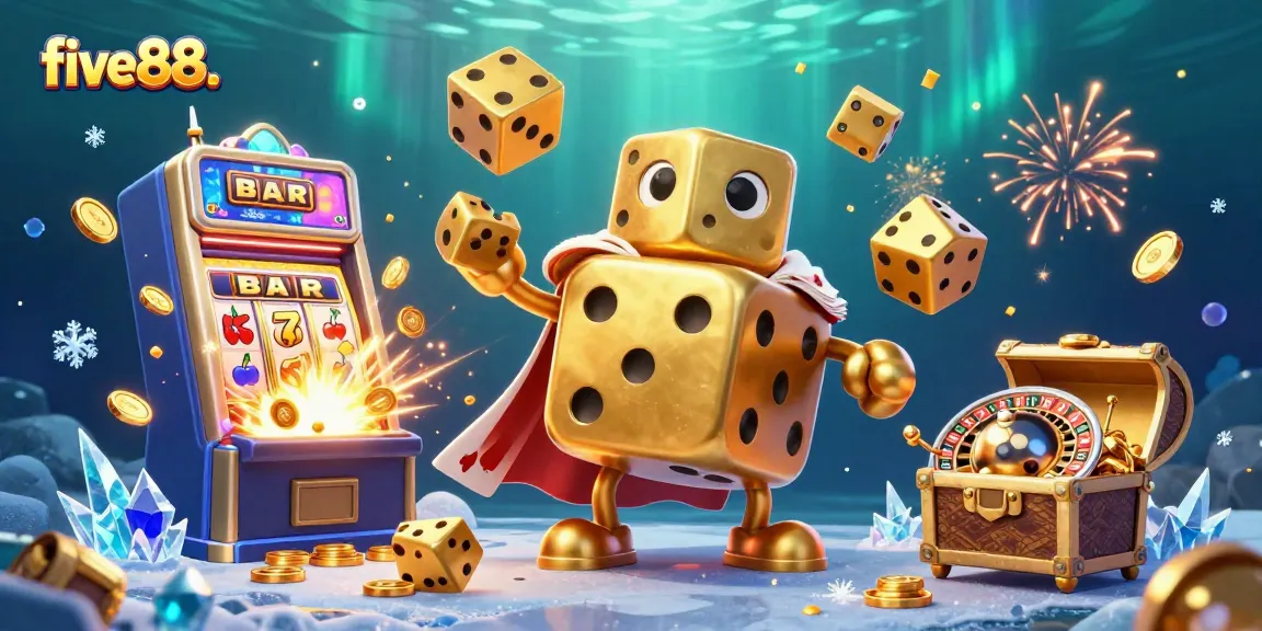 Engaging five88. gaming scene with vibrant characters and dynamic casino elements