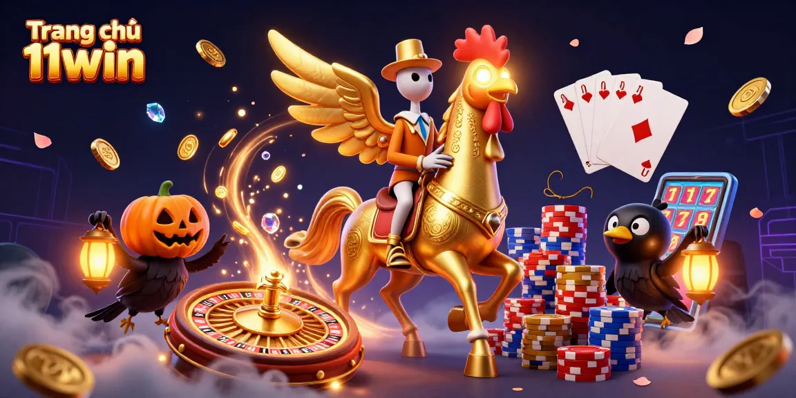 Engage in thrilling gameplay with Trang chủ 11win featuring golden rooster characters and vibrant casino elements.